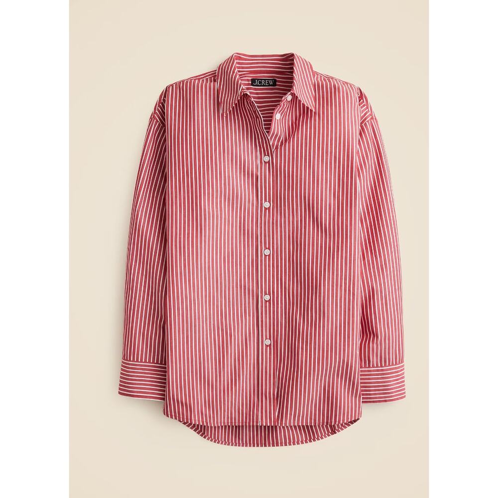 J.Crew Etienne Oversized Shirt in Persian Red Striped Cotton Poplin Womans XXL